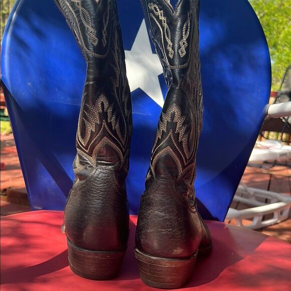 Tony Lama Black Leather Cowboy Boots with Embroidered Design Style 6904 Size 9 D - Picture 7 of 16